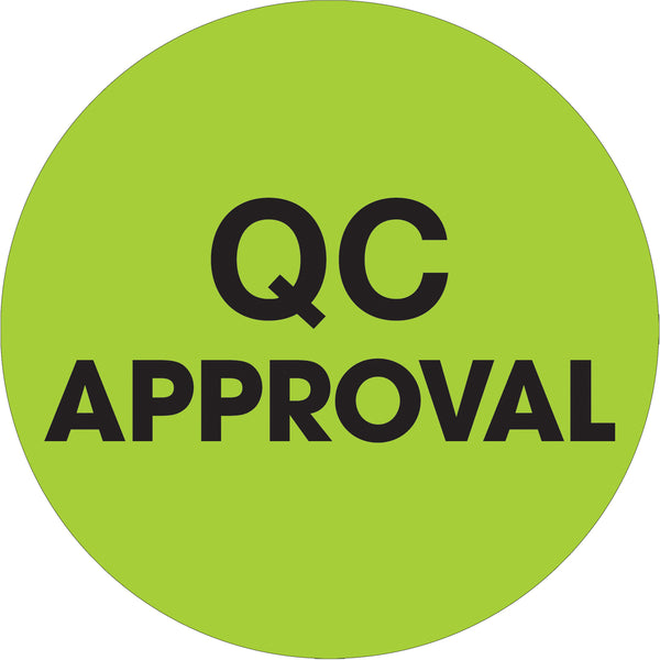1" Circle - "QC Approval" Fluorescent Green Labels 500/Roll