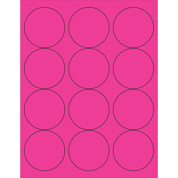 2 1/2" Fluorescent Pink Circle Laser Labels 1200/Case