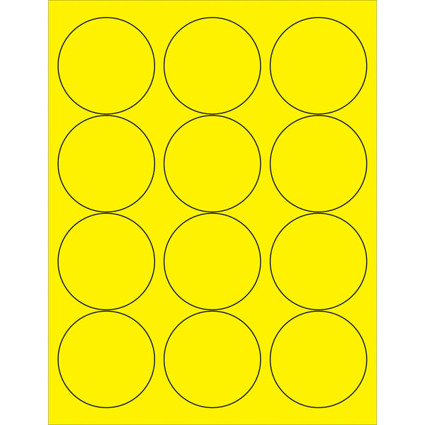 2 1/2" Fluorescent Yellow Circle Laser Labels 1200/Case