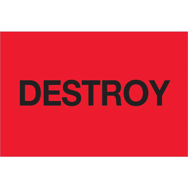 2 x 3" - "Destroy" (Fluorescent Red) Labels 500/Roll