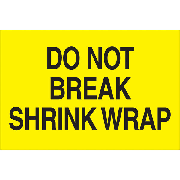 2 x 3" - "Do Not Break Shrink Wrap" (Fluorescent Yellow) Labels 500/Roll
