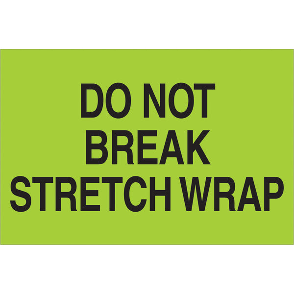 2 x 3" - "Do Not Break Stretch Wrap" (Fluorescent Green) Labels 500/Roll