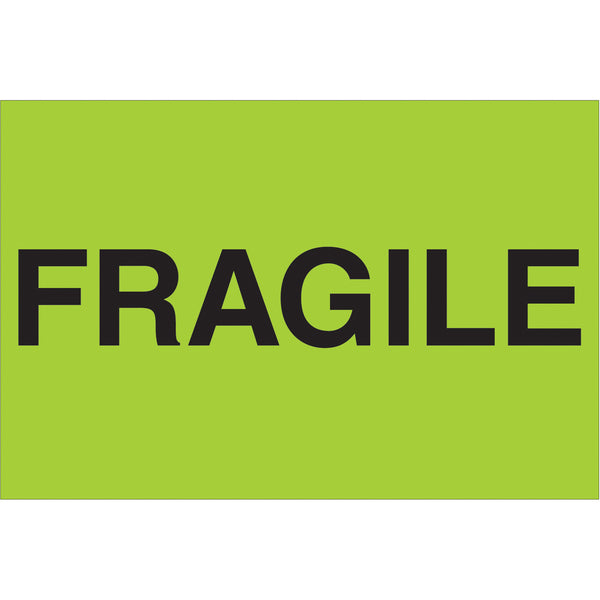 2 x 3" - "Fragile" (Fluorescent Green) Labels 500/Roll