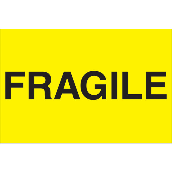 2 x 3" - "Fragile" (Fluorescent Yellow) Labels 500/Roll