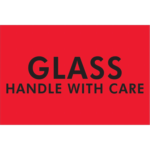 2 x 3" - "Glass - Handle With Care" (Fluorescent Red) Labels 500/Roll