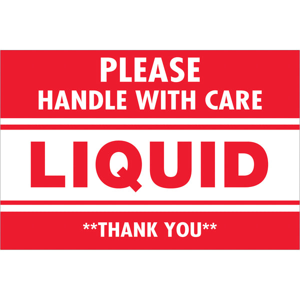 2 x 3" - "Please Handle With Care - Liquid - Thank You" Labels 500/Roll