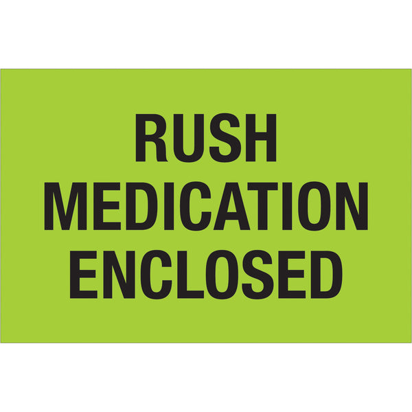 2 x 3" - "Rush - Medication Enclosed" (Fluorescent Green) Labels 500/Roll