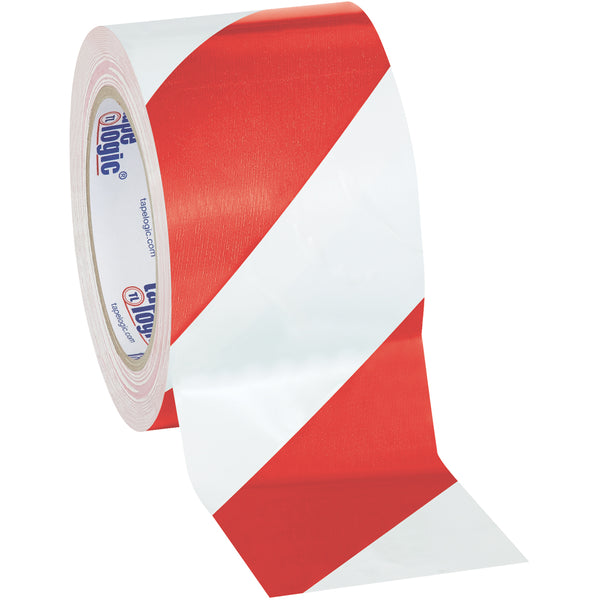 3" x 36 yds. Red/White Striped Vinyl Safety Tape 3/Case