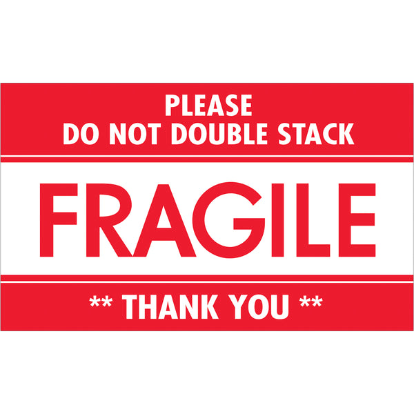 3 x 5" - "Fragile - Do Not Double Stack" Labels 500/Roll