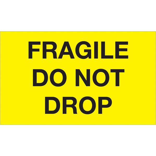 3 x 5" - "Fragile - Do Not Drop" (Fluorescent Yellow) Labels 500/Roll