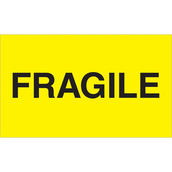 3 x 5" - "Fragile" (Fluorescent Yellow) Labels 500/Roll