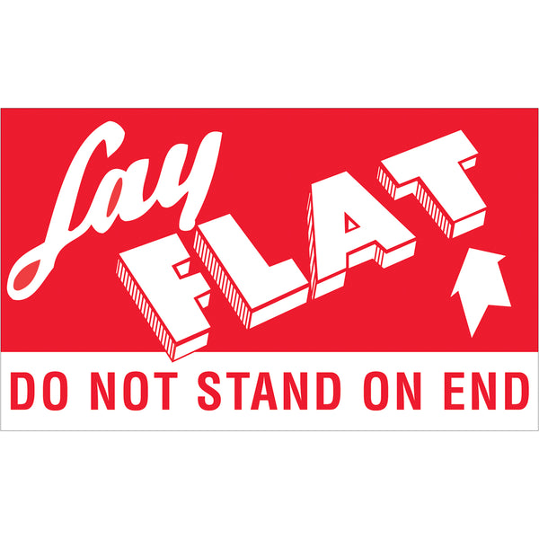 3 x 5" - "Lay Flat - Do Not Stand On End" Labels 500/Roll