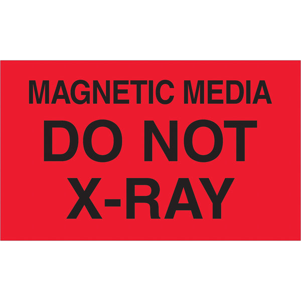 3 x 5" - "Magnetic Media Do Not X-Ray" (Fluorescent Red) Labels 500/Roll
