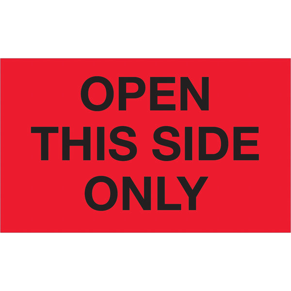 3 x 5" - "Open This Side Only" (Fluorescent Red) Labels 500/Roll
