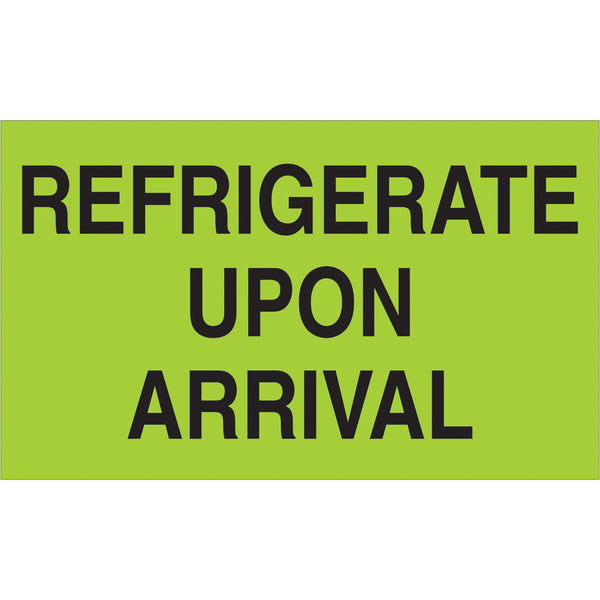 3 x 5" - "Refrigerate Upon Arrival" (Fluorescent Green) Labels 500/Roll