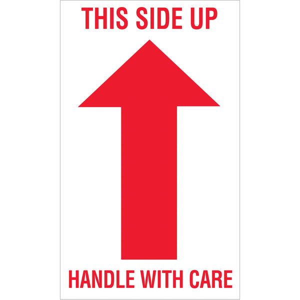 3 x 5" - "This Side Up - Handle With Care" Arrow Labels 500/Roll
