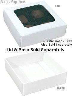 3-1/2 x 3-1/2 x 1-1/8 White 3 oz. Square Candy Box BASE 250/Case