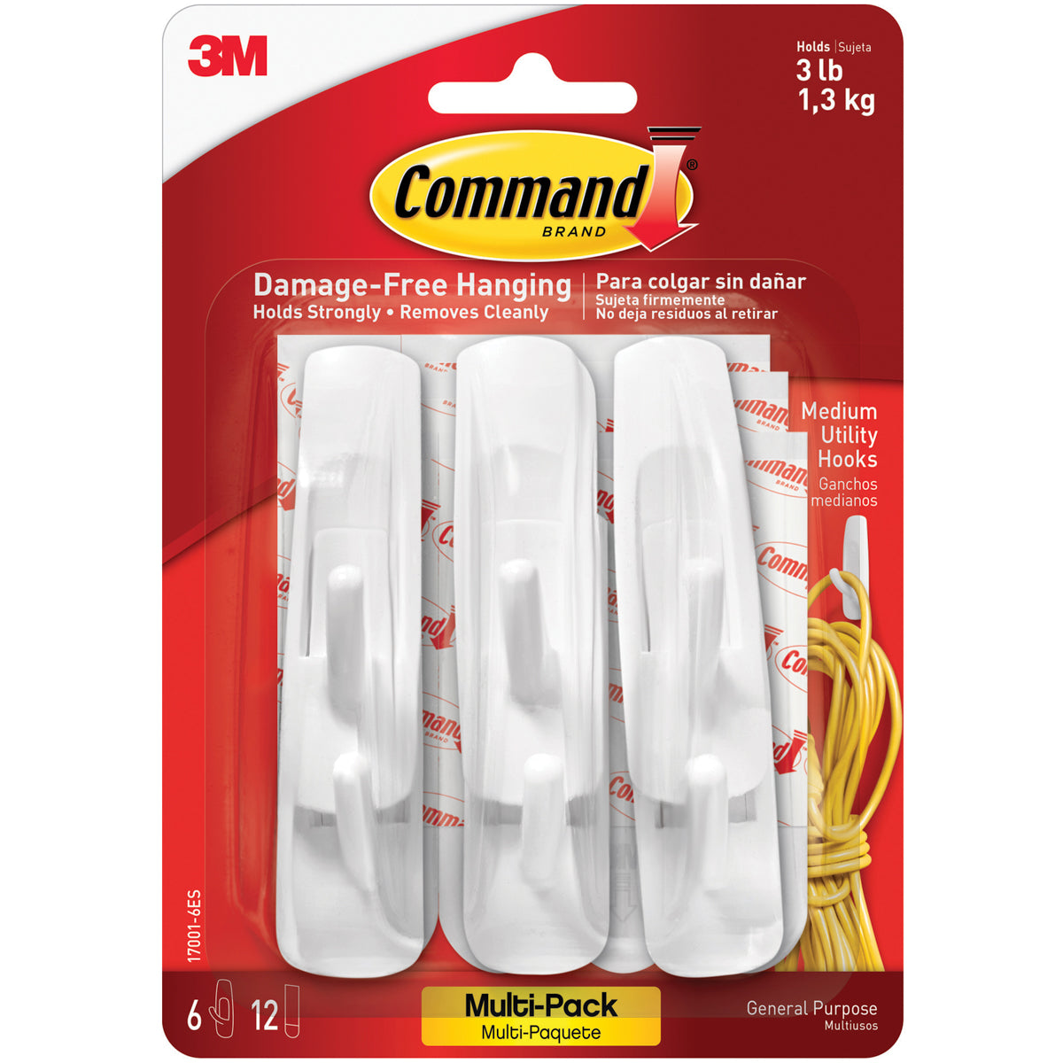 3M 17023P Command Mounting Strips, Large Pack Of 6