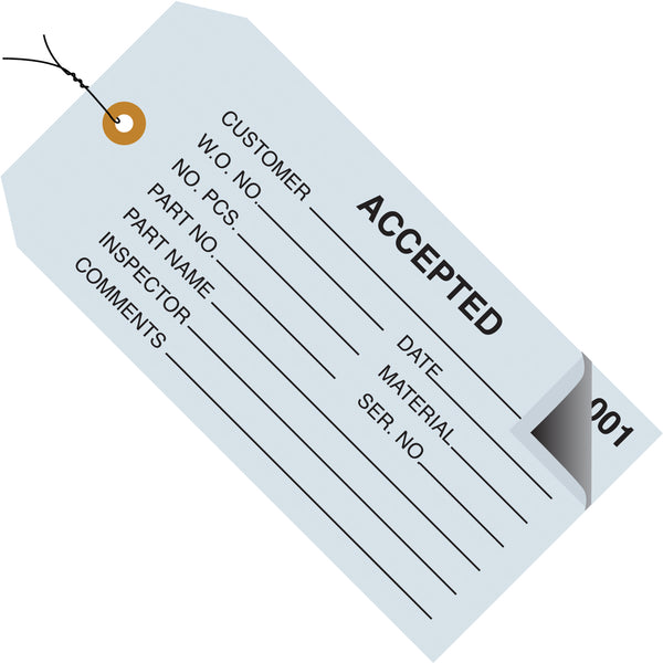 4 3/4 x 2 3/8 - "Accepted" Inspection Tags 2 Part - Numbered 000 - 499 - Pre-Wired 500/Case