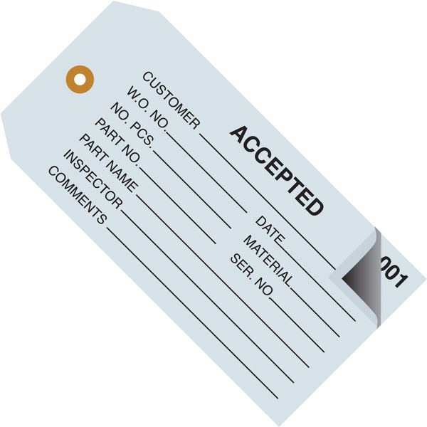 4 3/4 x 2 3/8 - "Accepted" Inspection Tags 2 Part - Numbered 000 - 499 500/Case