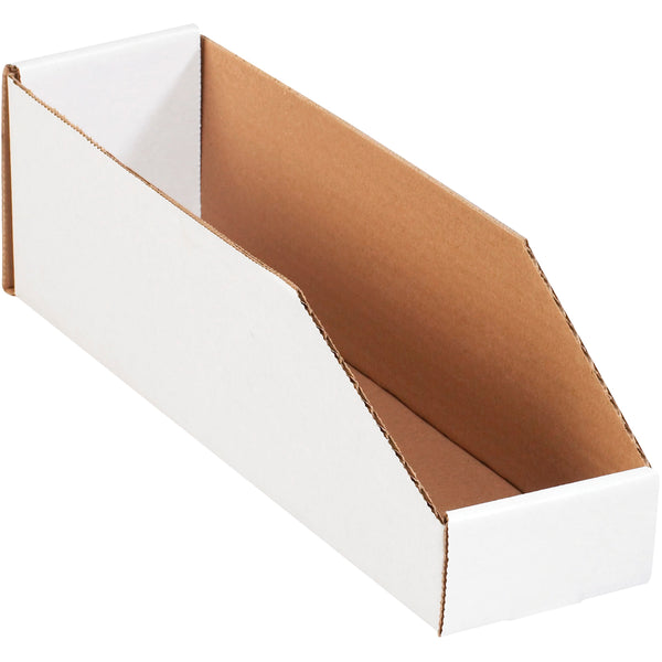 4 x 15 x 4 1/2 Open-Top White Corrugated Bin Box 50/Bundle
