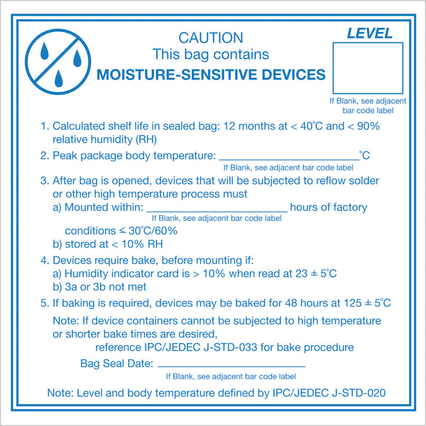 4 x 4" - "Caution Moisture Sensitive Devices" Labels 500/Roll