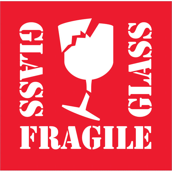 4 x 4" - "Fragile - Glass" Labels 500/Roll
