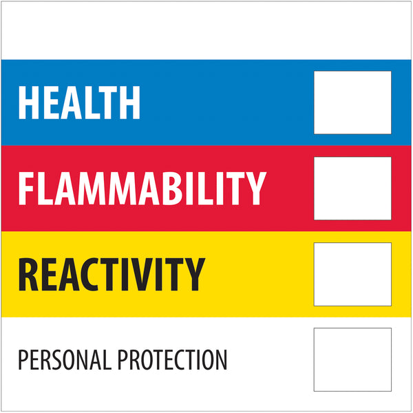 4 x 4" - "Health Flammability Reactivity" 500/Roll