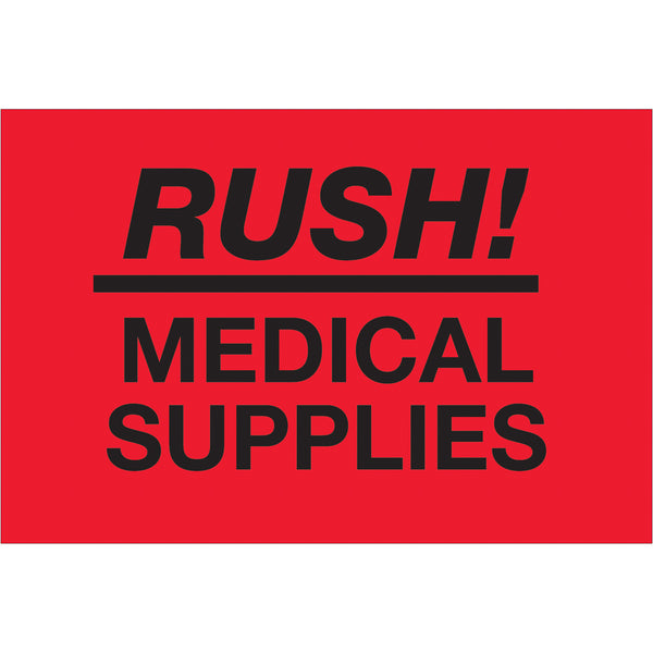 4 x 4" - "Rush - Medical Supplies" (Fluorescent Red) Labels 500/Roll