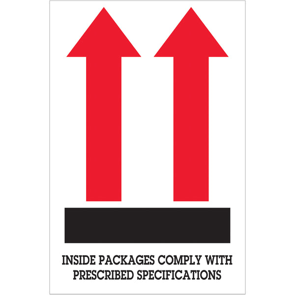 4 x 6" - "Inside Packages Comply..." Arrow Labels 500/Roll