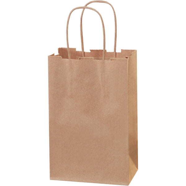 5 1/4 x 3 1/2 x 8 1/4 Kraft Shopping Bags w/ Handles 250/Case