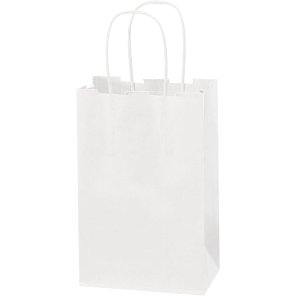 5 1/4 x 3 1/2 x 8 1/4 White Shopping Bags w/ Handles 250/Case