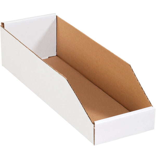 6 x 18 x 4 1/2 Open-Top White Corrugated Bin Box 50/Bundle