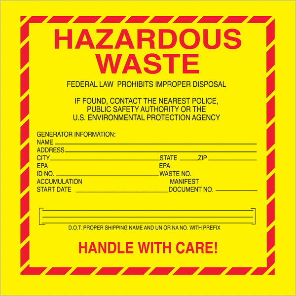 6 x 6" - "Hazardous Waste - Standard" Labels 500/Roll