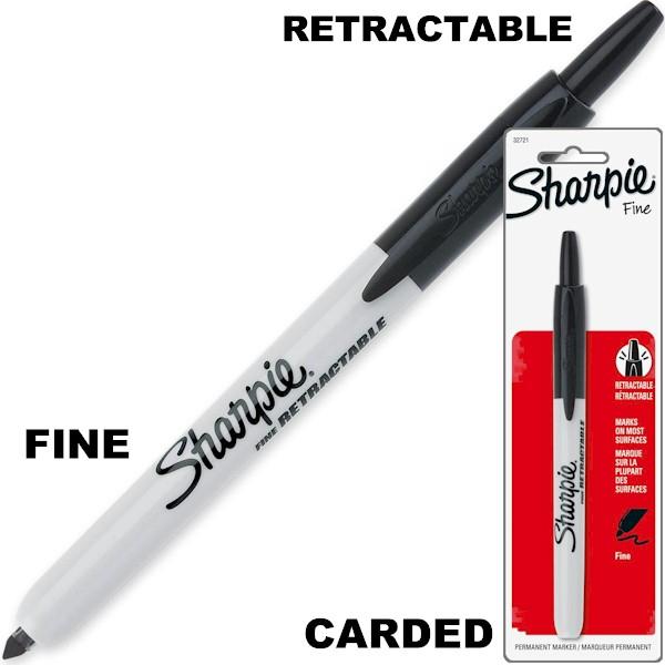 Sharpie Retractable Marker, Black Fine Point- Carded, 6/pack