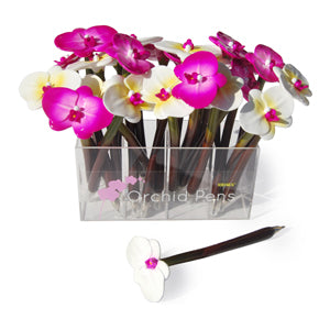 Orchid Ballpoint Pen Display (includes acrylic display holder) Black Ink, Pink and White Colors, 24 pens/display