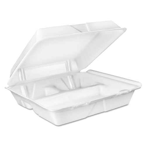 9.25 x 9.25 x 3 Foam Hinged Food Carryout Container - 3 Compartments