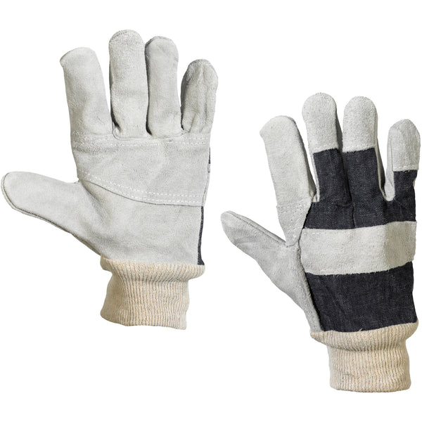 Leather Palm w/ Knit Wrist Gloves - Large - 12 Pair/Case