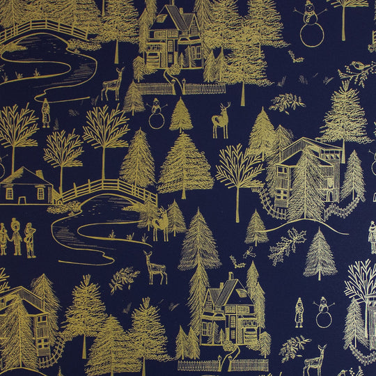 24" x 417 Feet Navy-Gold Wintertown Half Ream Gift Wrap
