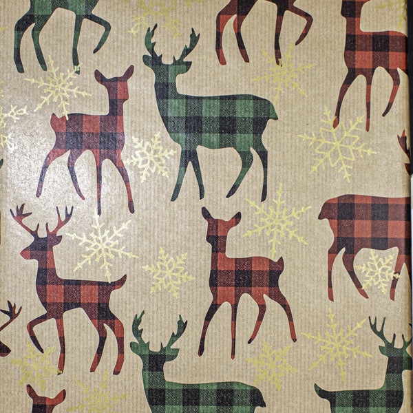 plaid deer gift wrap