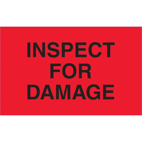 1 1/4 x 2" - "Inspect For Damage" (Fluorescent Red) Labels 500/Roll