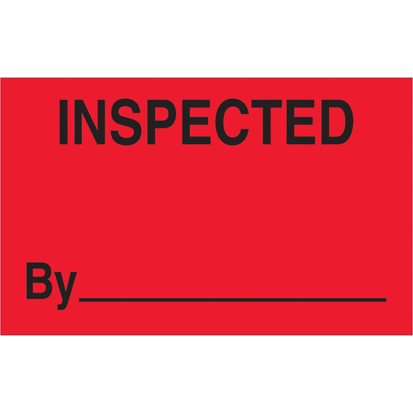 1 1/4 x 2" - "Inspected" (Fluorescent Red) Labels 500/Roll