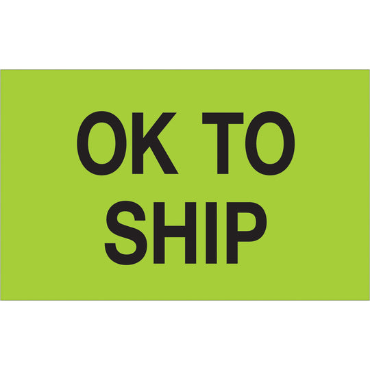 1 1/4 x 2" - "OK To Ship" (Fluorescent Green) Labels 500/Roll