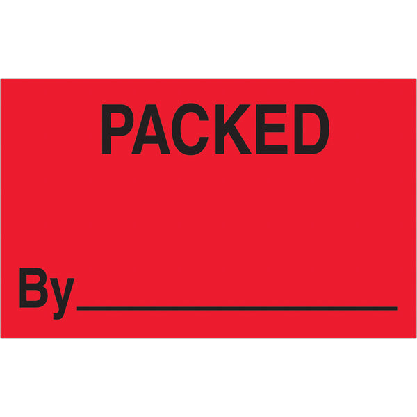 1 1/4 x 2" - "Packed By" (Fluorescent Red) Labels 500/Roll