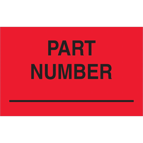 1 1/4 x 2" - "Part Number" (Fluorescent Red) Labels 500/Roll