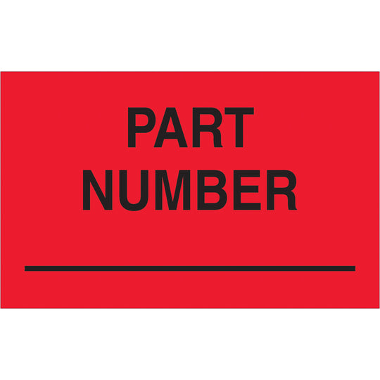 1 1/4 x 2" - "Part Number" (Fluorescent Red) Labels 500/Roll