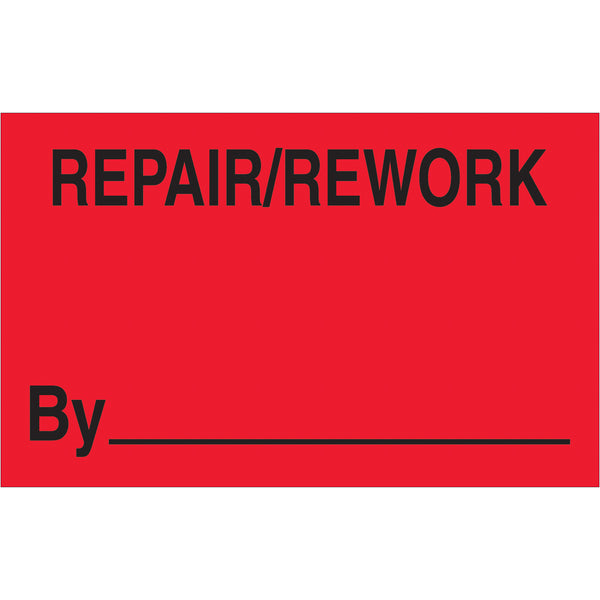 1 1/4 x 2" - "Repair/Rework By" (Fluorescent Red) Labels 500/Roll