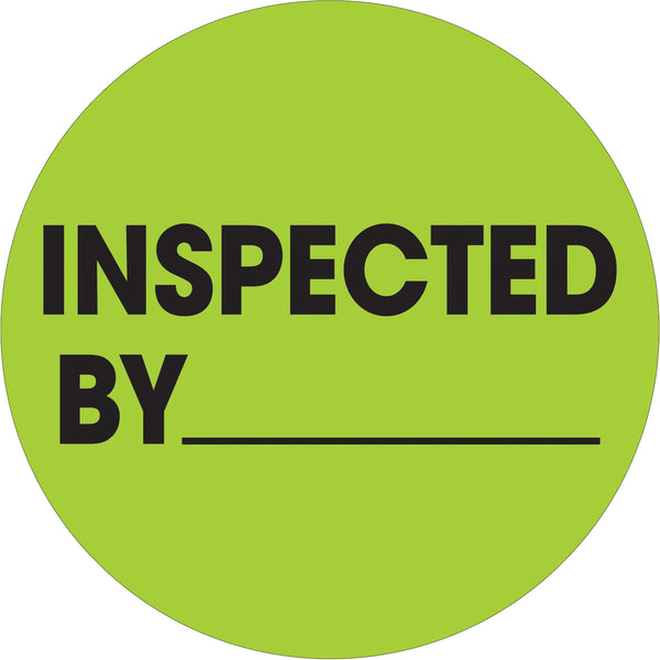 1" Circle - "Inspected By" Fluorescent Green Labels 500/Roll