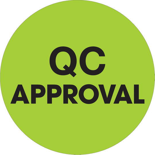1" Circle - "QC Approval" Fluorescent Green Labels 500/Roll