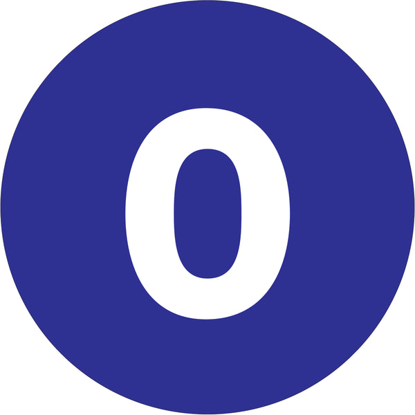 1" Circle - "0" (Dark Blue) Number Labels 500/Roll